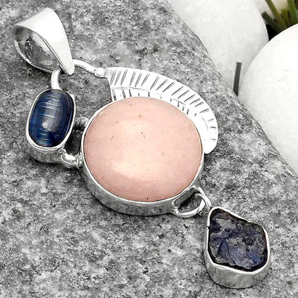 Pink Scolecite, Blue Kyanite & Blue Sapphire Rough Pendant P-1414 SDP118774