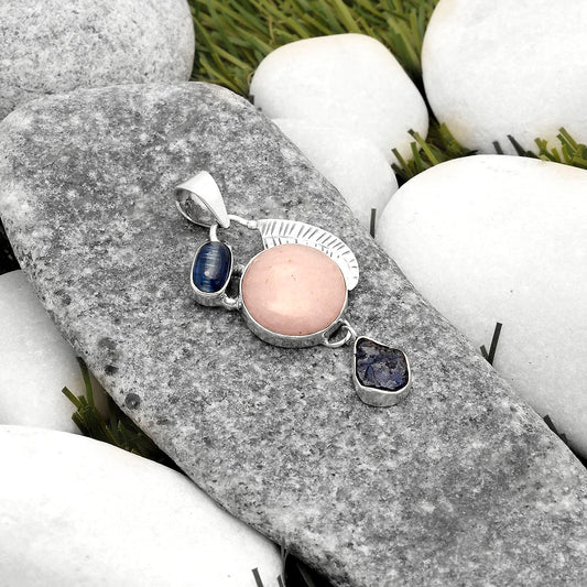 Pink Scolecite, Blue Kyanite & Blue Sapphire Rough Pendant P-1414 SDP118774