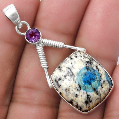 K2 Blue Azurite In Quartz & Amethyst Pendant P-1600 SDP119537