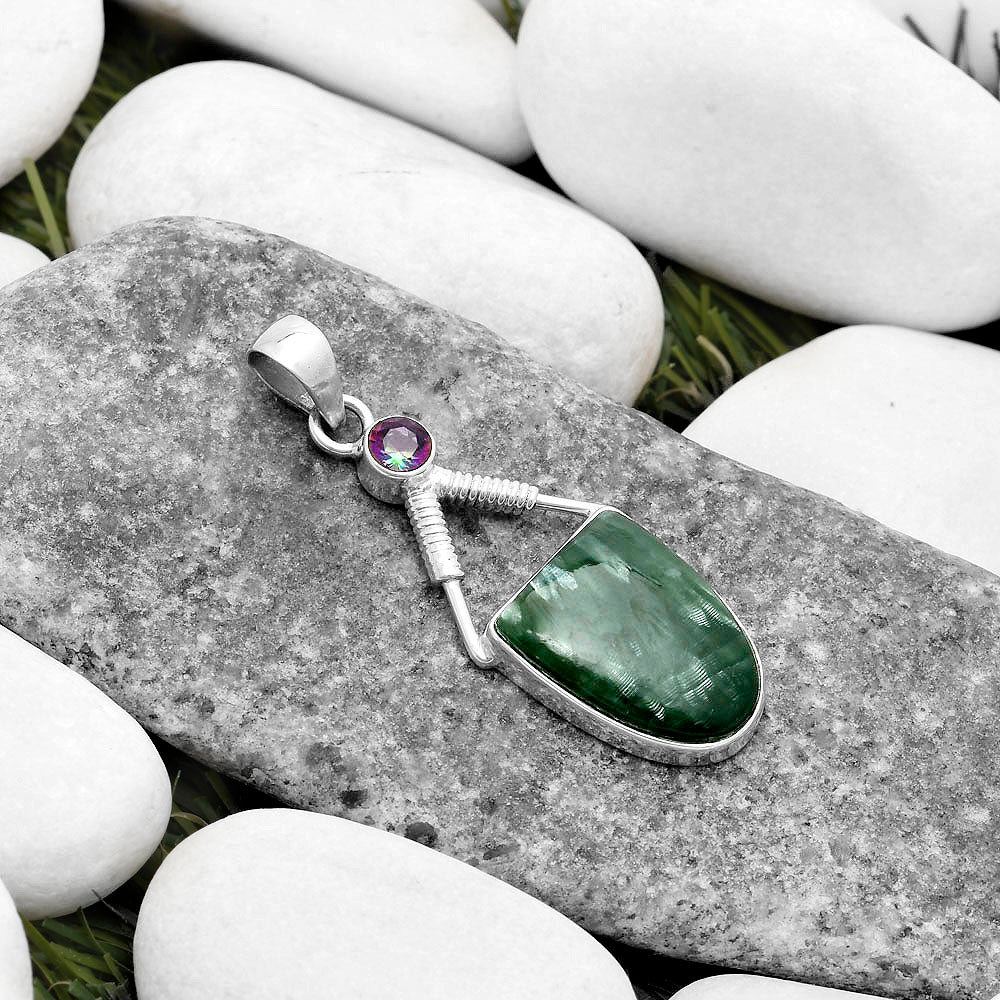 Russian Seraphinite & Mystic Topaz Pendant P-1600 SDP119541