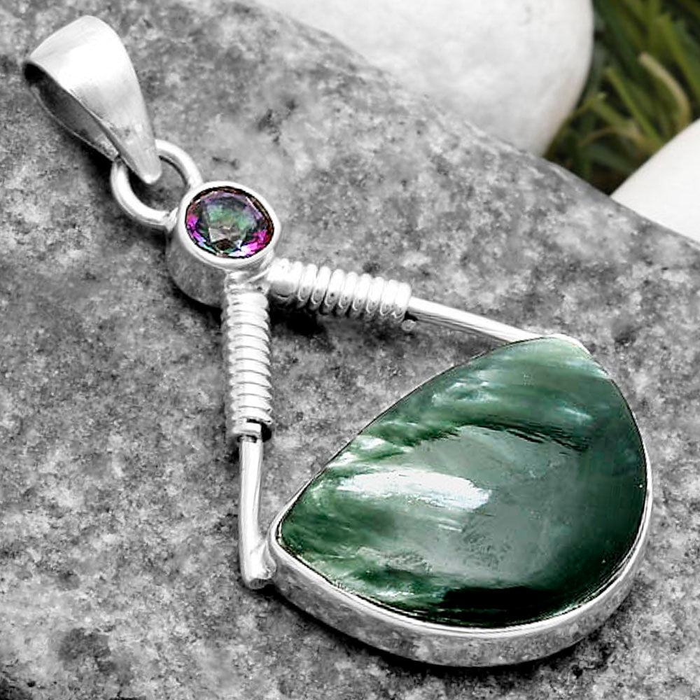 Russian Seraphinite & Mystic Topaz Pendant P-1600 SDP119542