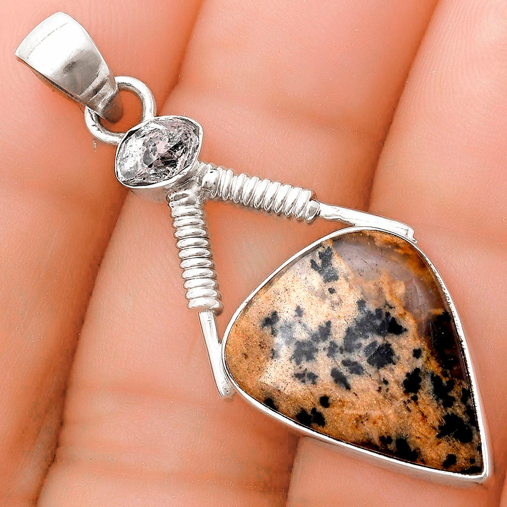 Russian Honey Dendrite Opal & Herkimer Diamond Pendant P-1600 SDP119543