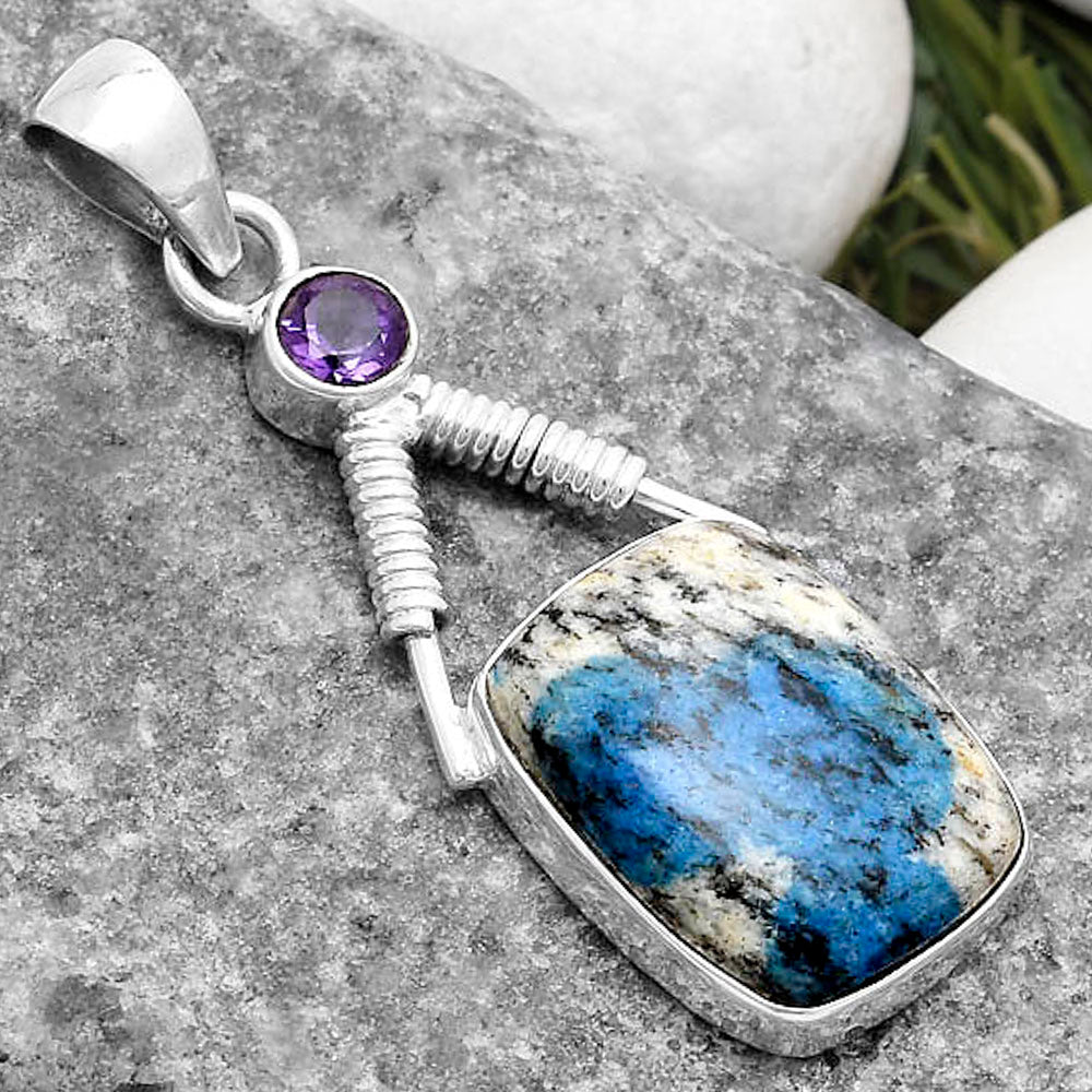 K2 Blue Azurite In Quartz & Amethyst Pendant P-1600 SDP119545