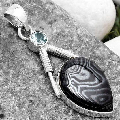 Crown Of Silver Psilomelane Black Malachite & Sky Topaz Silver Pendant P-1600 SDP119566