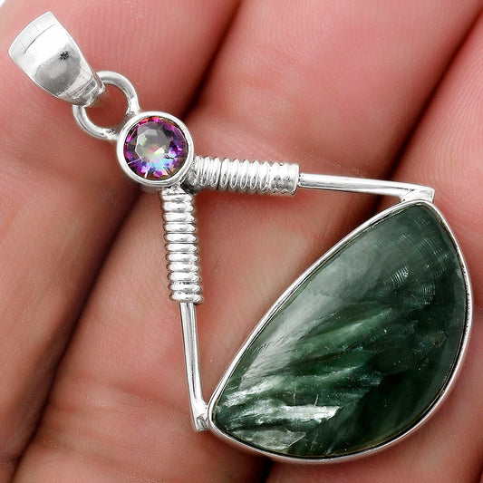 Russian Seraphinite & Mystic Topaz Pendant P-1600 SDP119569