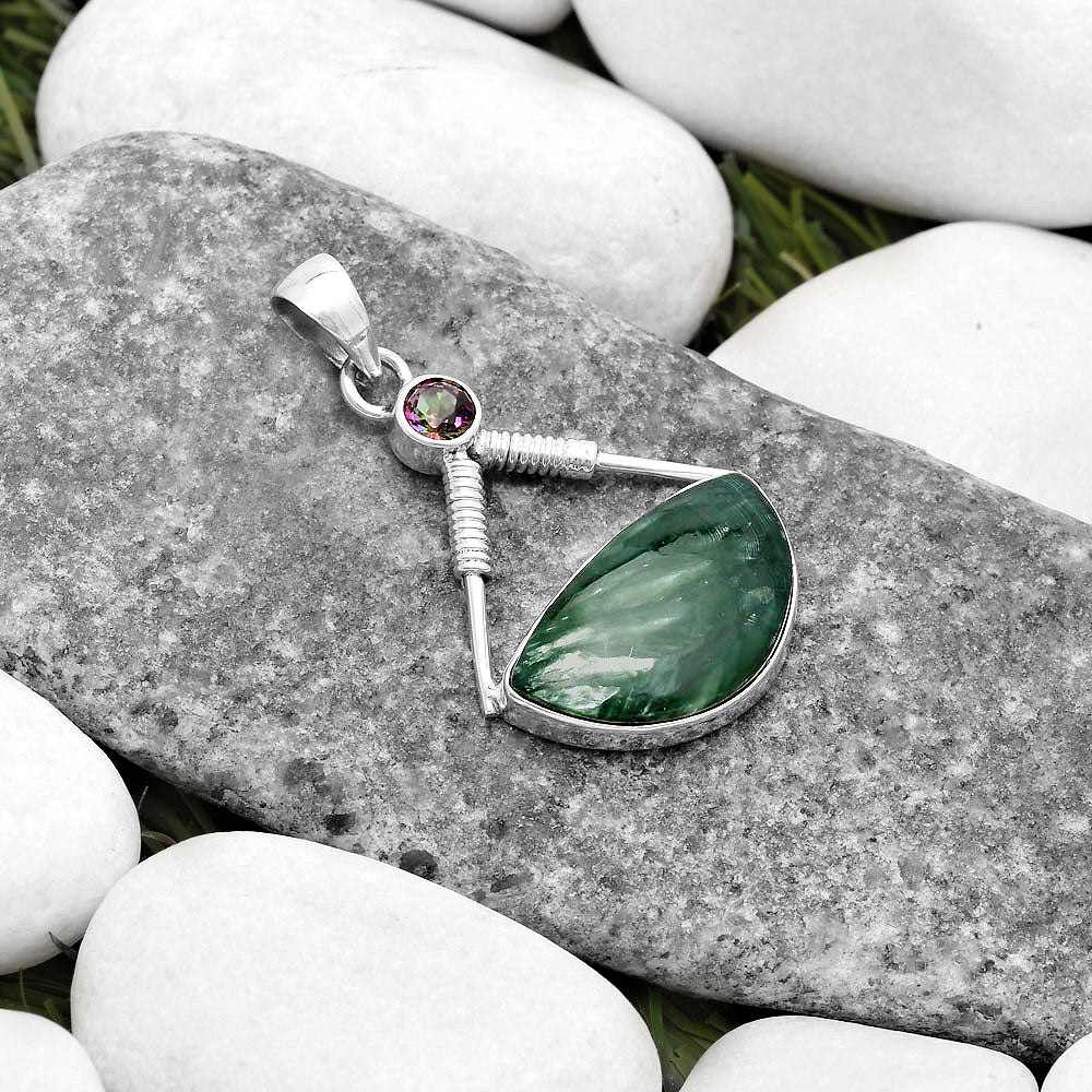 Russian Seraphinite & Mystic Topaz Pendant P-1600 SDP119569