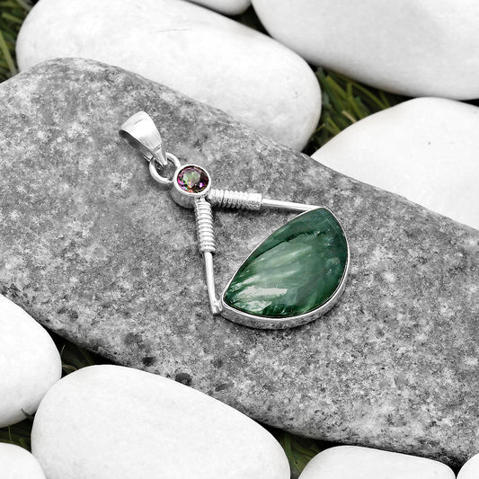 Russian Seraphinite & Mystic Topaz Pendant P-1600 SDP119569