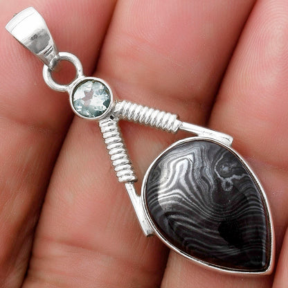 Crown Of Silver Psilomelane Black Malachite & Sky Topaz Silver Pendant P-1600 SDP119572