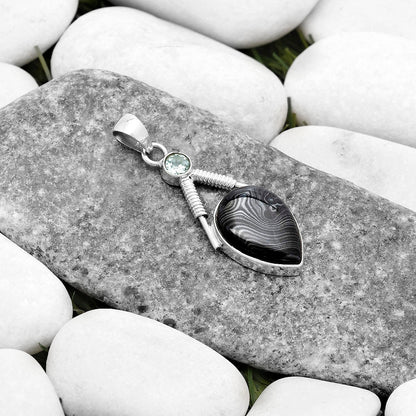 Crown Of Silver Psilomelane Black Malachite & Sky Topaz Silver Pendant P-1600 SDP119572