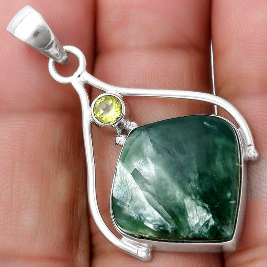 Natural Russian Seraphinite & Peridot Pendant P-1575 SDP119639