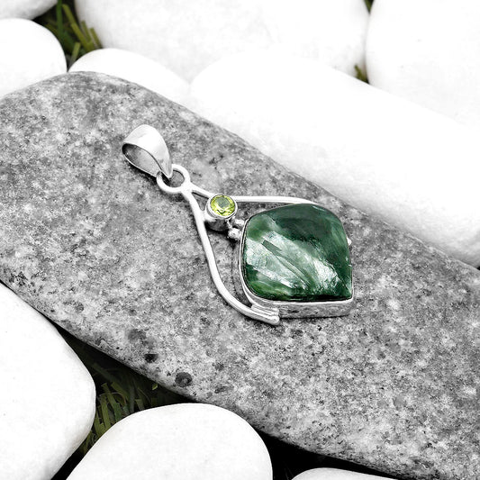 Natural Russian Seraphinite & Peridot Pendant P-1575 SDP119639