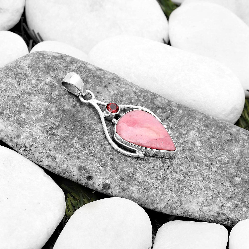 Natural Pink Tulip Quartz & Garnet Pendant P-1575 SDP119671