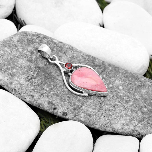 Natural Pink Tulip Quartz & Garnet Pendant P-1575 SDP119671