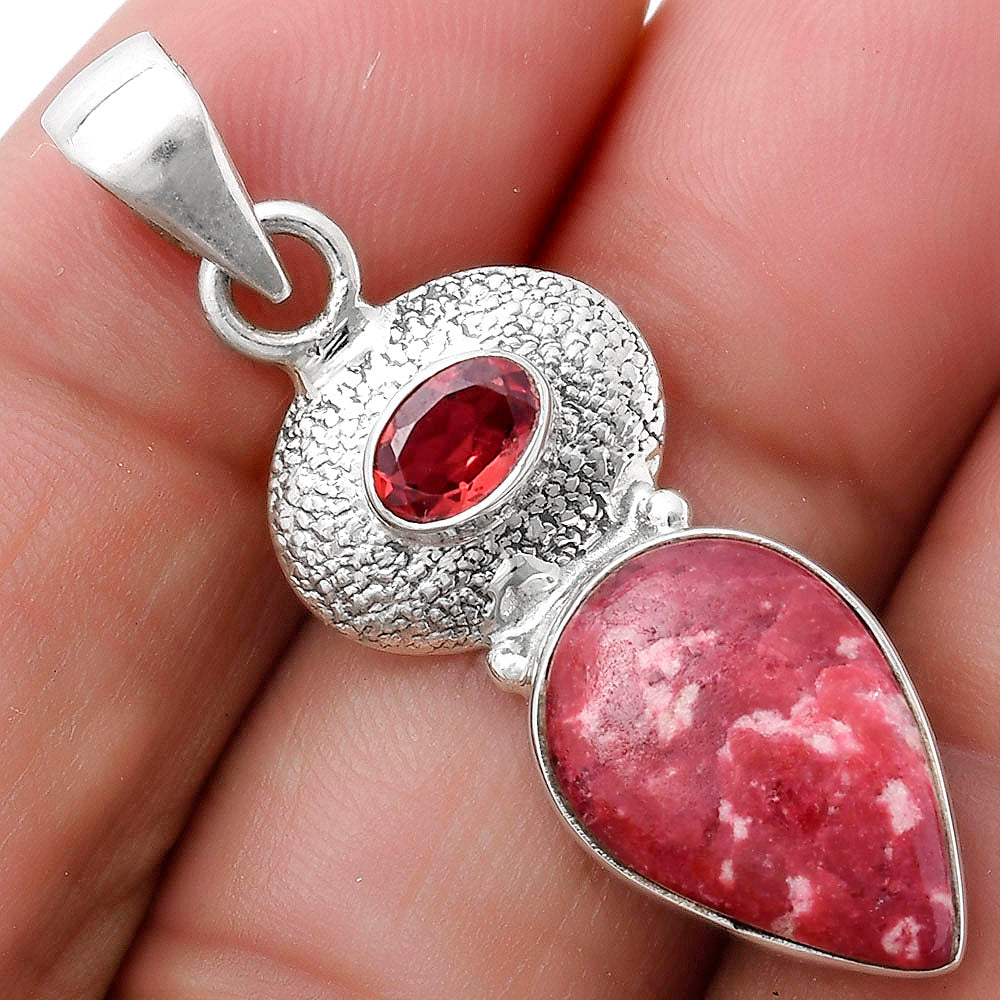 Natural Pink Thulite Norway & Garnet Pendant P-1676 SDP119683