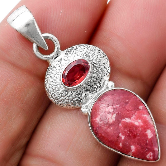Natural Pink Thulite Norway & Garnet Pendant P-1676 SDP119683