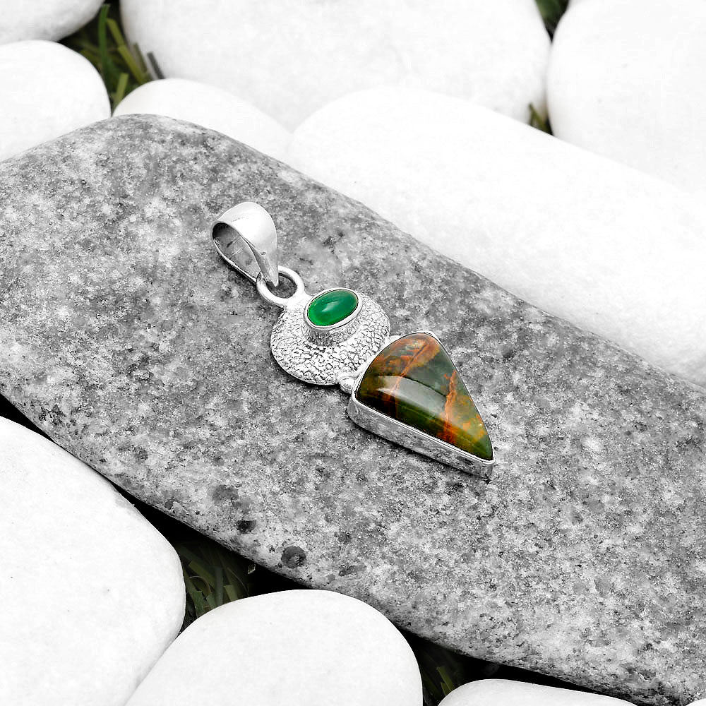 Turkish Rainforest Chrysocolla & Green Onyx Pendant P-1676 SDP119694