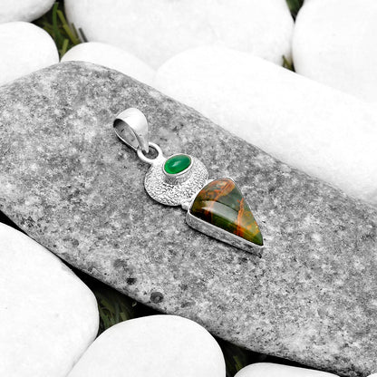 Turkish Rainforest Chrysocolla & Green Onyx Pendant P-1676 SDP119694