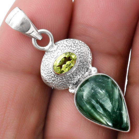 Natural Russian Seraphinite & Peridot Pendant P-1676 SDP119701