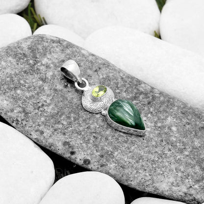 Natural Russian Seraphinite & Peridot Pendant P-1676 SDP119701