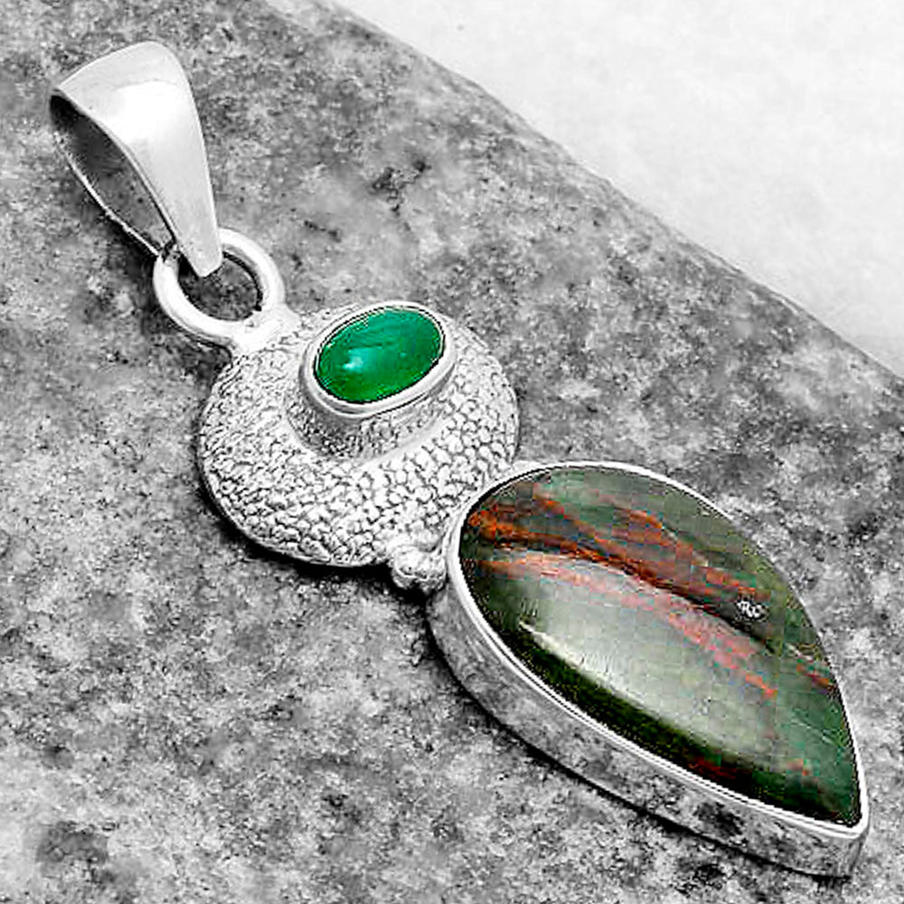 Turkish Rainforest Chrysocolla & Green Onyx Pendant P-1676 SDP119713