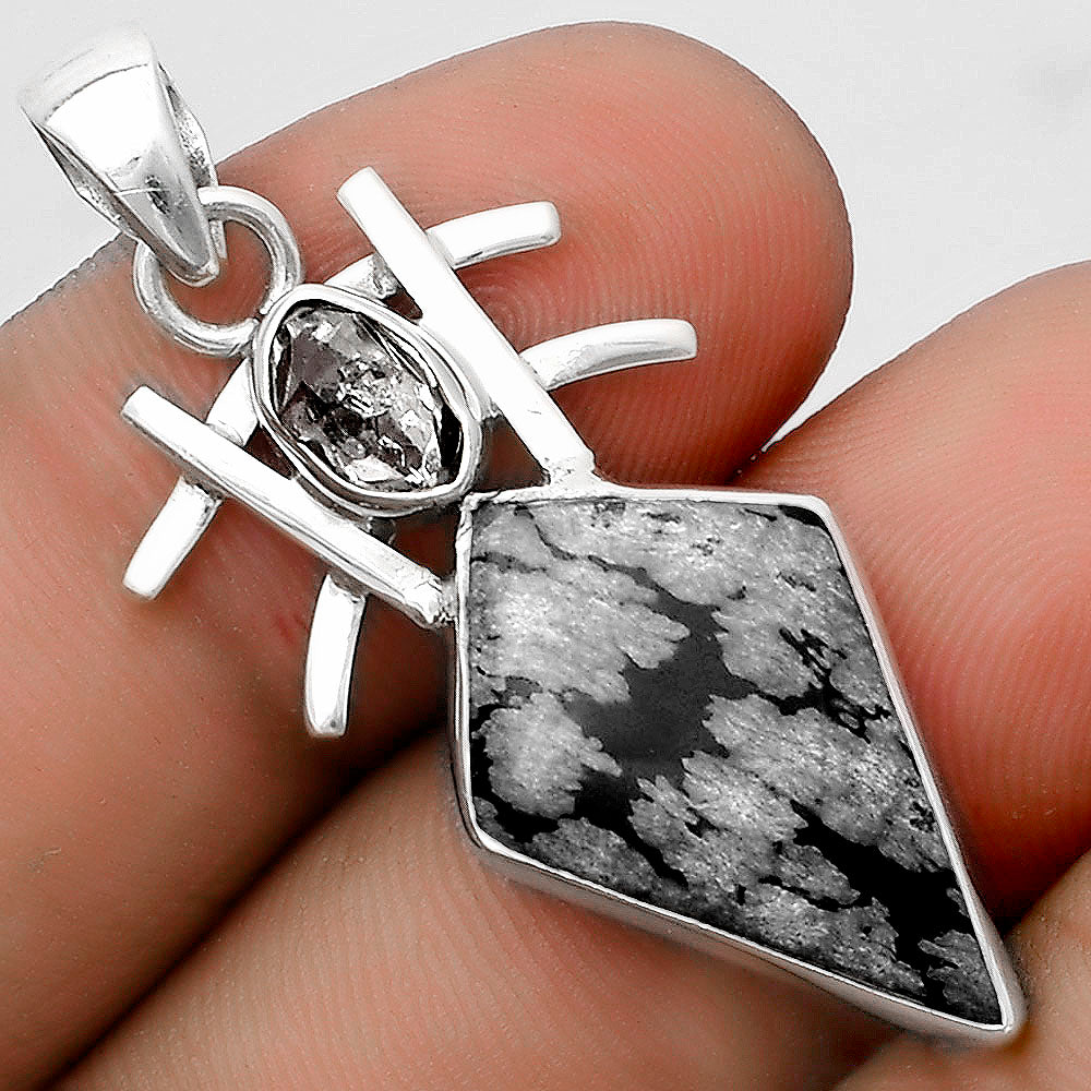 Snow Flake Obsidian & Herkimer Diamond Pendant P-1046 SDP120353