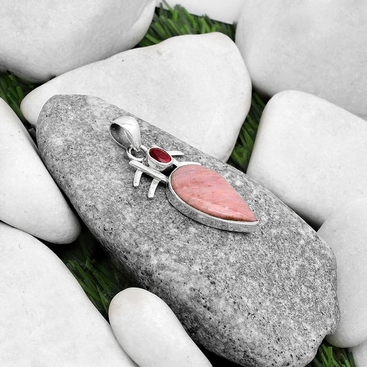 Natural Pink Tulip Quartz & Garnet Pendant P-1046 SDP120360