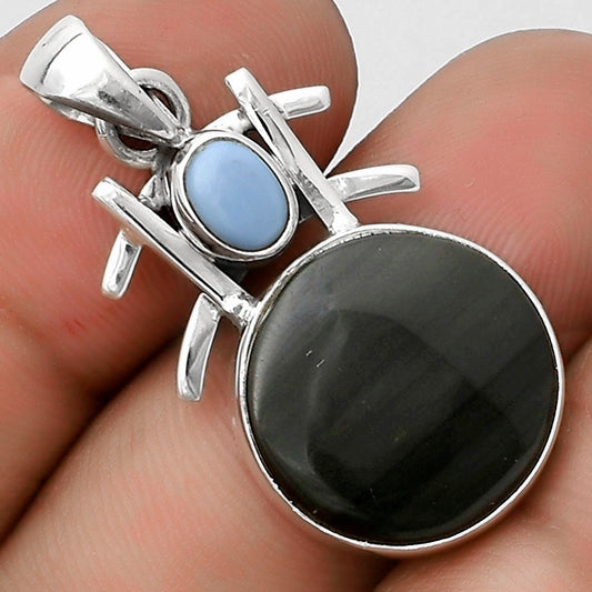 Black Lace Obsidian & Owyhee Opal Pendant P-1046 SDP120375