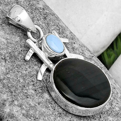Black Lace Obsidian & Owyhee Opal Pendant P-1046 SDP120375