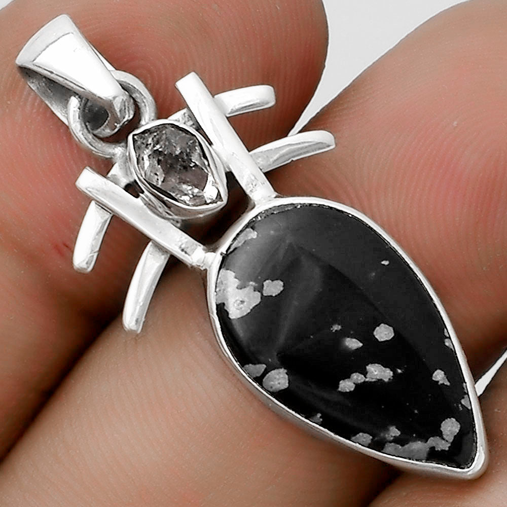 Snow Flake Obsidian & Herkimer Diamond Pendant P-1046 SDP120378