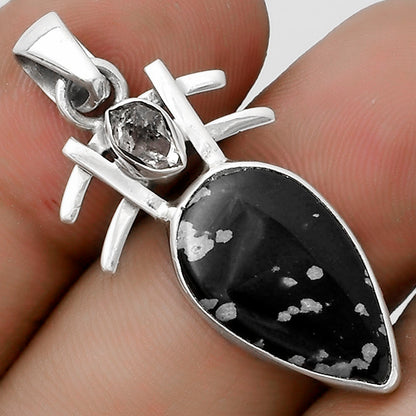 Snow Flake Obsidian & Herkimer Diamond Pendant P-1046 SDP120378