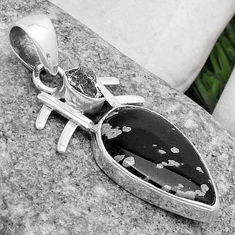 Snow Flake Obsidian & Herkimer Diamond Pendant P-1046 SDP120378