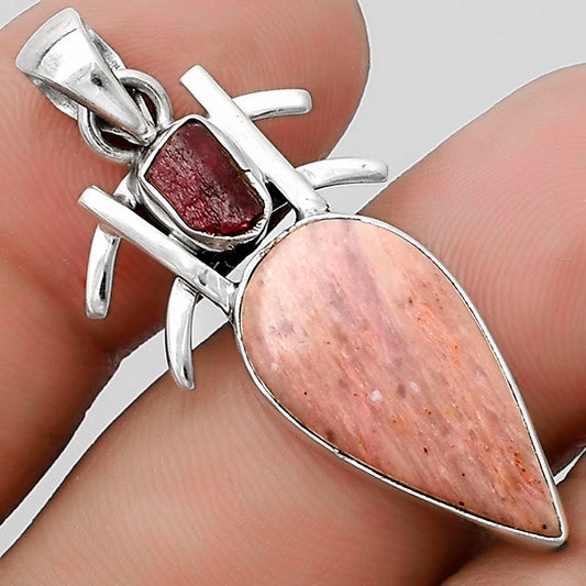 Pink Tulip Quartz & Pink Tourmaline Rough Pendant P-1046 SDP120384