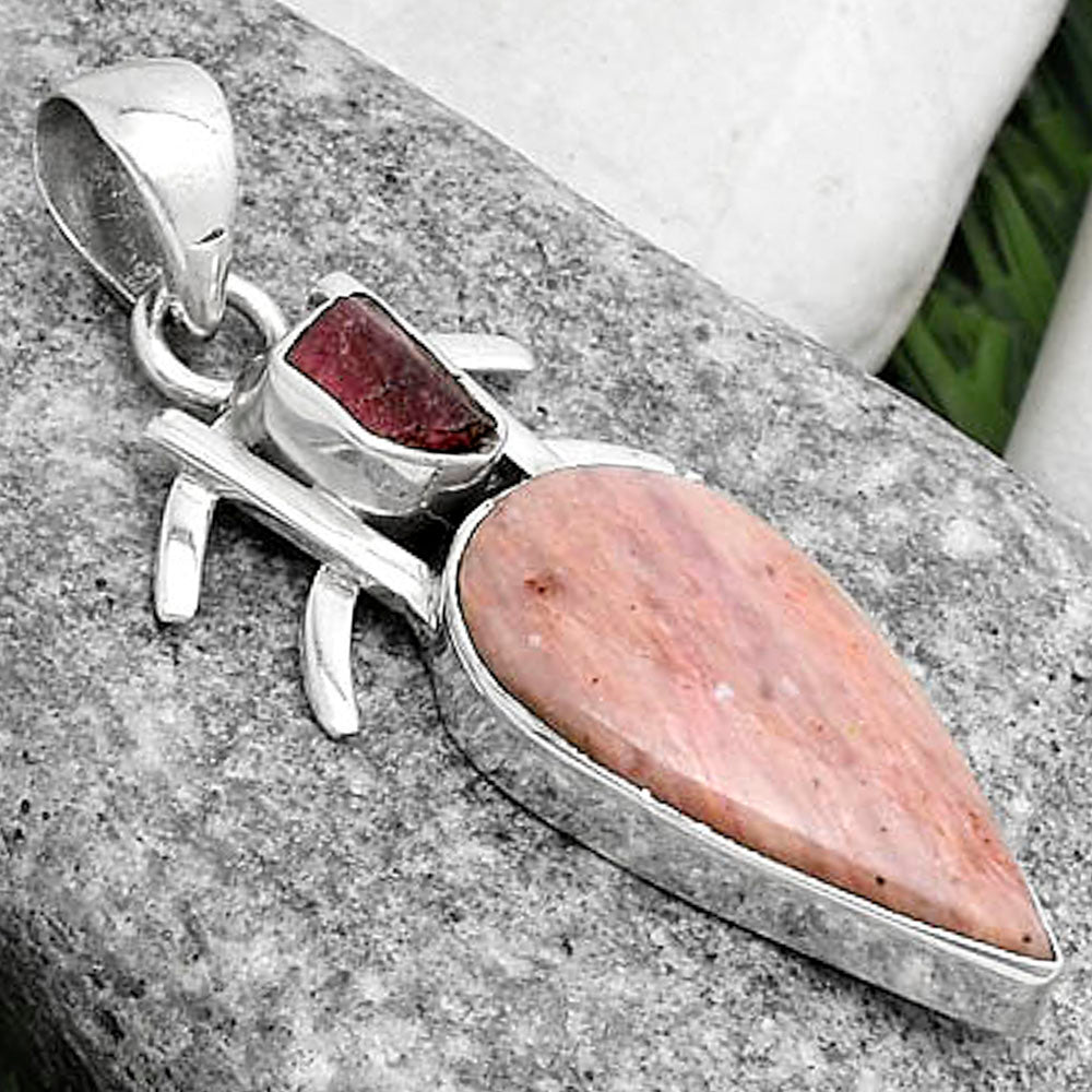 Pink Tulip Quartz & Pink Tourmaline Rough Pendant P-1046 SDP120384