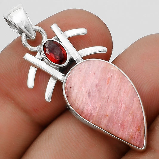 Natural Pink Tulip Quartz & Garnet Pendant P-1046 SDP120395