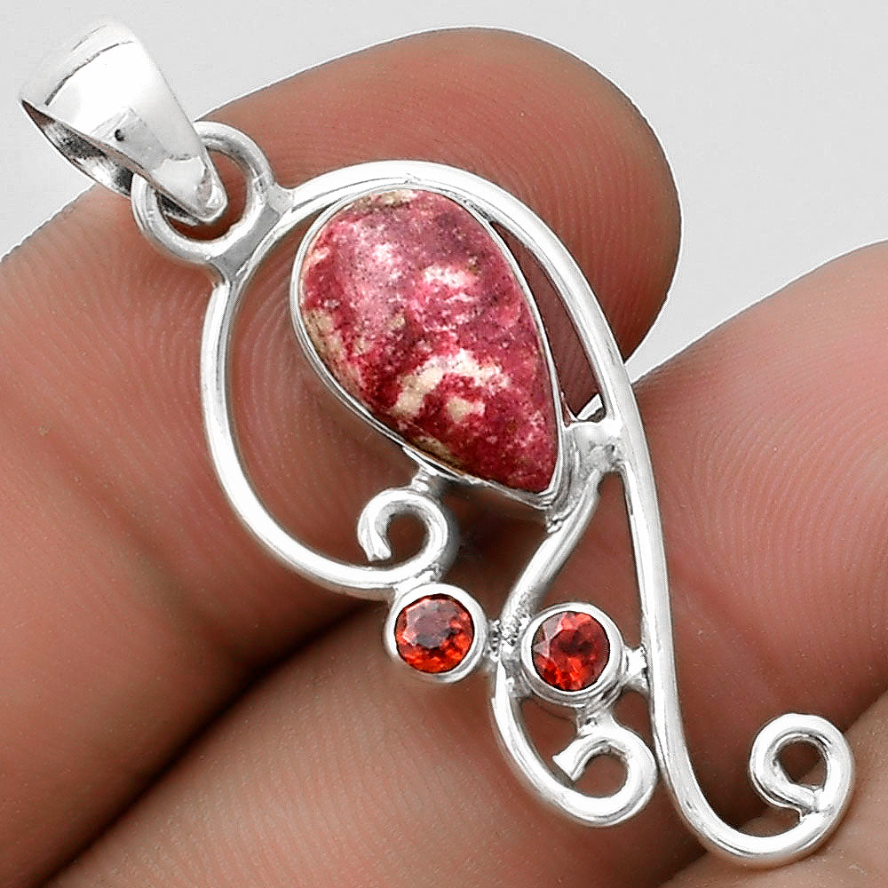 Natural Pink Thulite Norway & Garnet Pendant P-1039 SDP120554