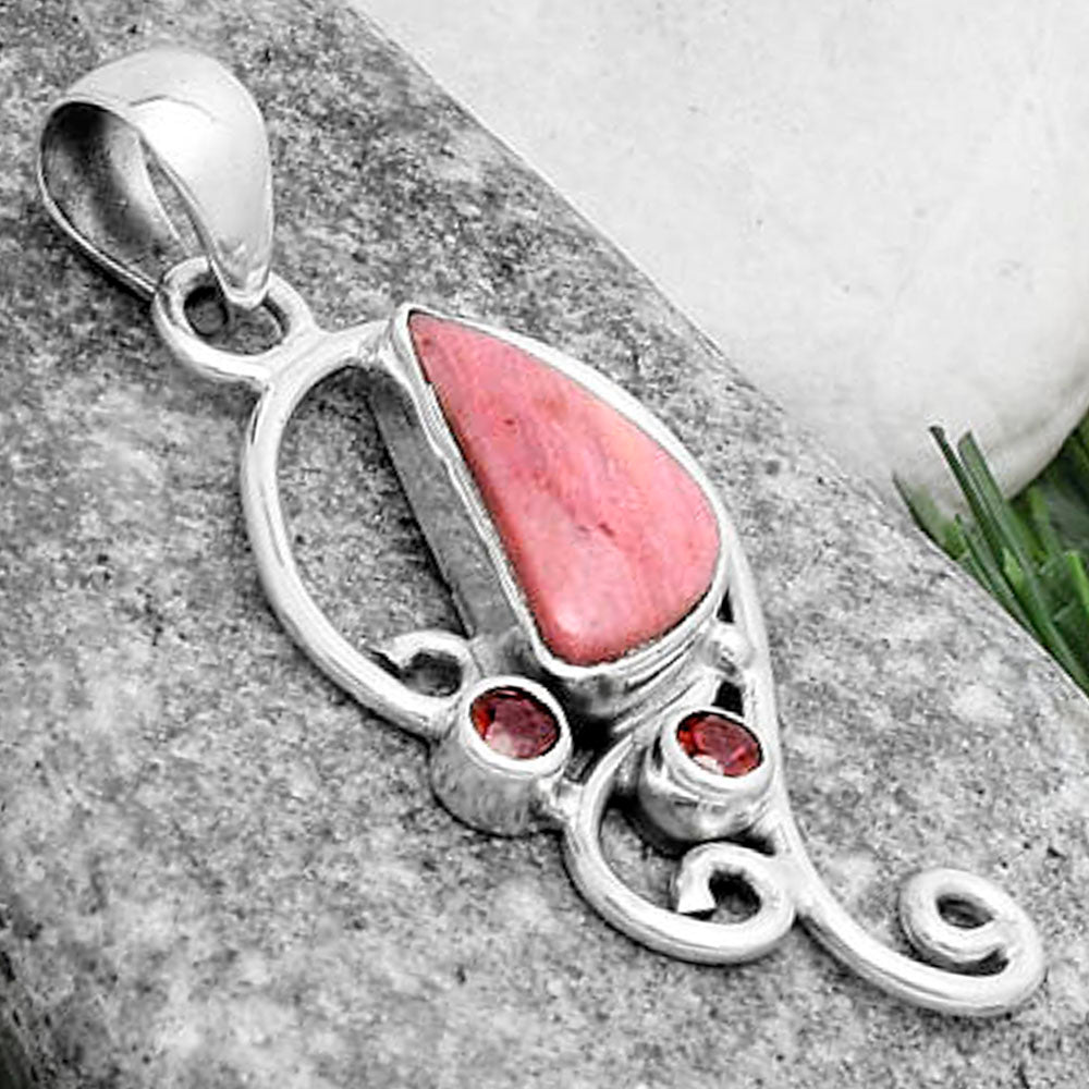Natural Pink Tulip Quartz & Garnet Pendant P-1039 SDP120563