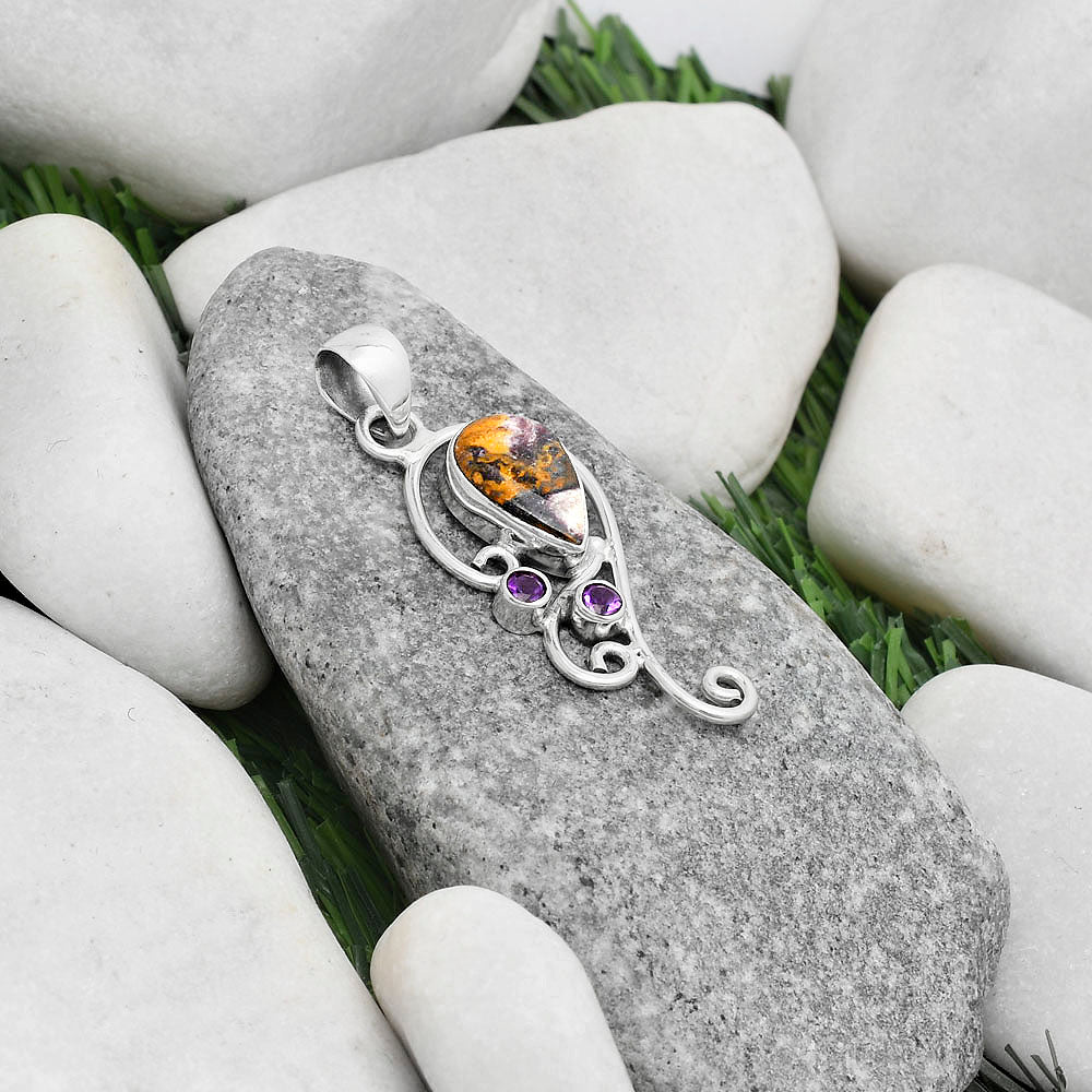 Indian Blanket Jasper & Amethyst Pendant P-1039 SDP120576