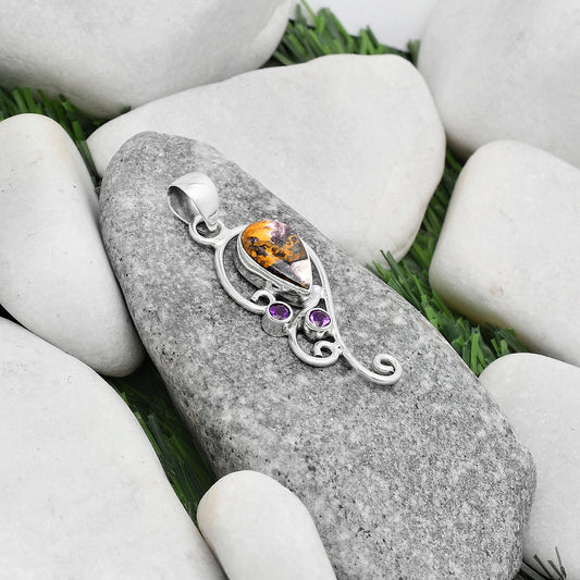 Indian Blanket Jasper & Amethyst Pendant P-1039 SDP120576