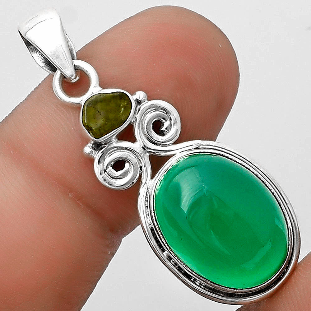 Natural Green Onyx & Peridot Rough Pendant P-1603 SDP120594
