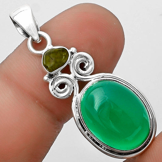 Natural Green Onyx & Peridot Rough Pendant P-1603 SDP120594