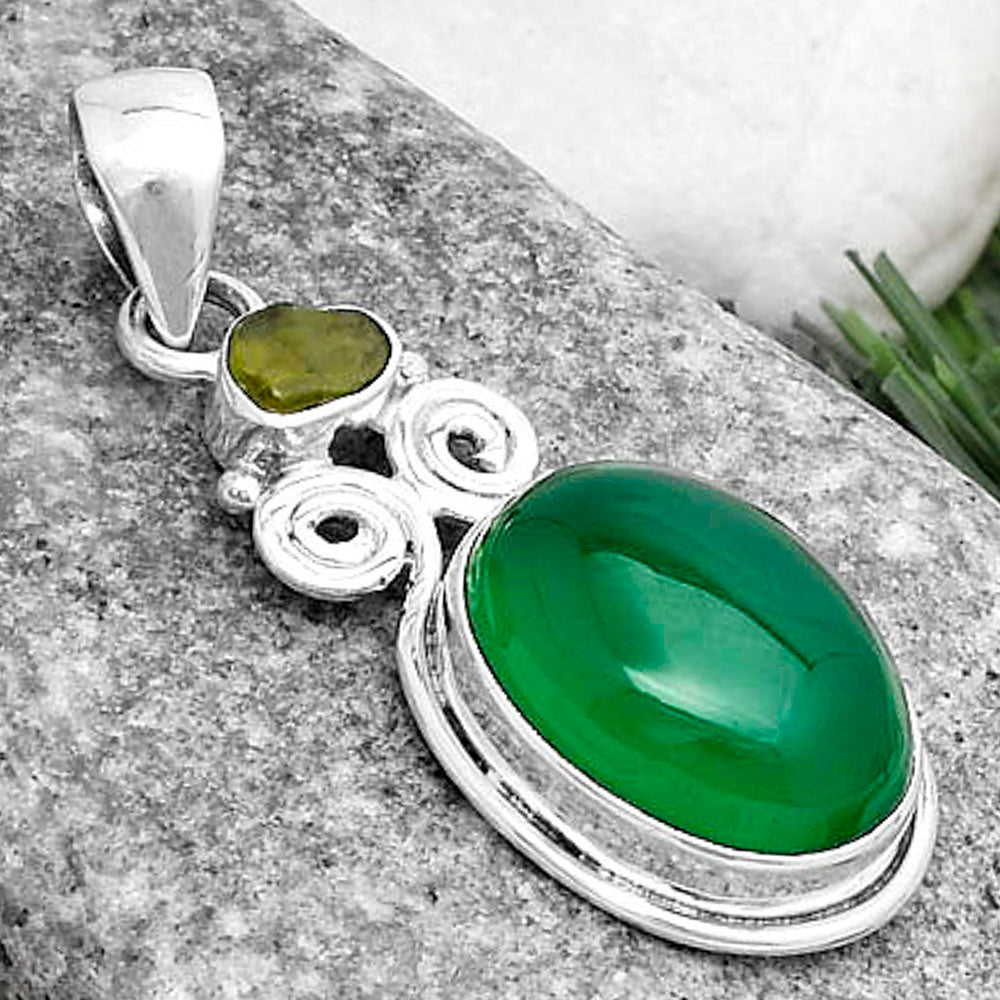 Natural Green Onyx & Peridot Rough Pendant P-1603 SDP120594