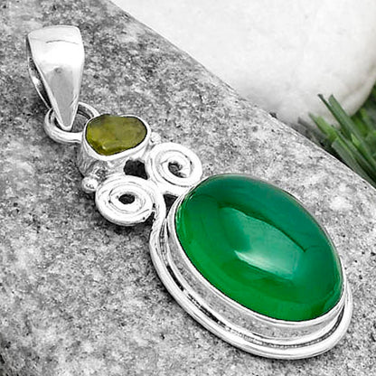 Natural Green Onyx & Peridot Rough Pendant P-1603 SDP120594