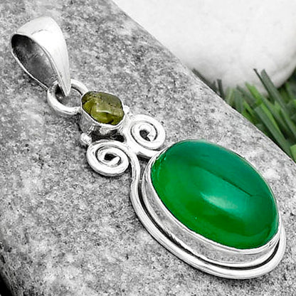 Natural Green Onyx & Peridot Rough Pendant P-1603 SDP120609