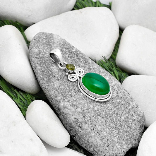 Natural Green Onyx & Peridot Rough Pendant P-1603 SDP120609