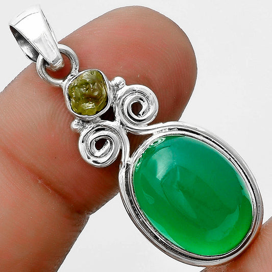 Natural Green Onyx & Peridot Rough Pendant P-1603 SDP120610