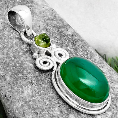 Natural Green Onyx & Peridot Rough Pendant P-1603 SDP120610
