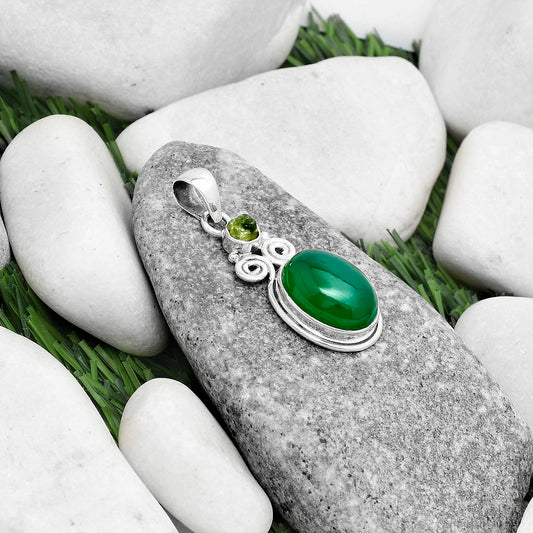 Natural Green Onyx & Peridot Rough Pendant P-1603 SDP120610
