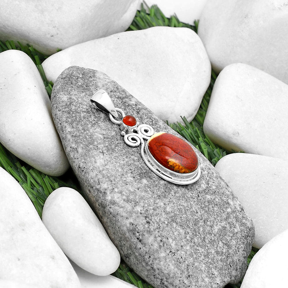 Natural Red Moss Agate & Carnelian Pendant P-1603 SDP120613