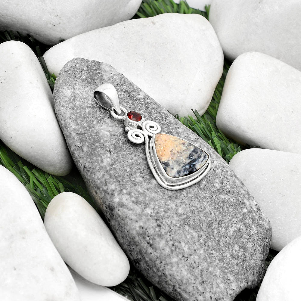 Natural Indian Blanket Jasper & Garnet Pendant P-1603 SDP120615