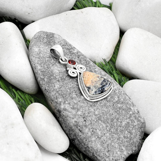 Natural Indian Blanket Jasper & Garnet Pendant P-1603 SDP120615
